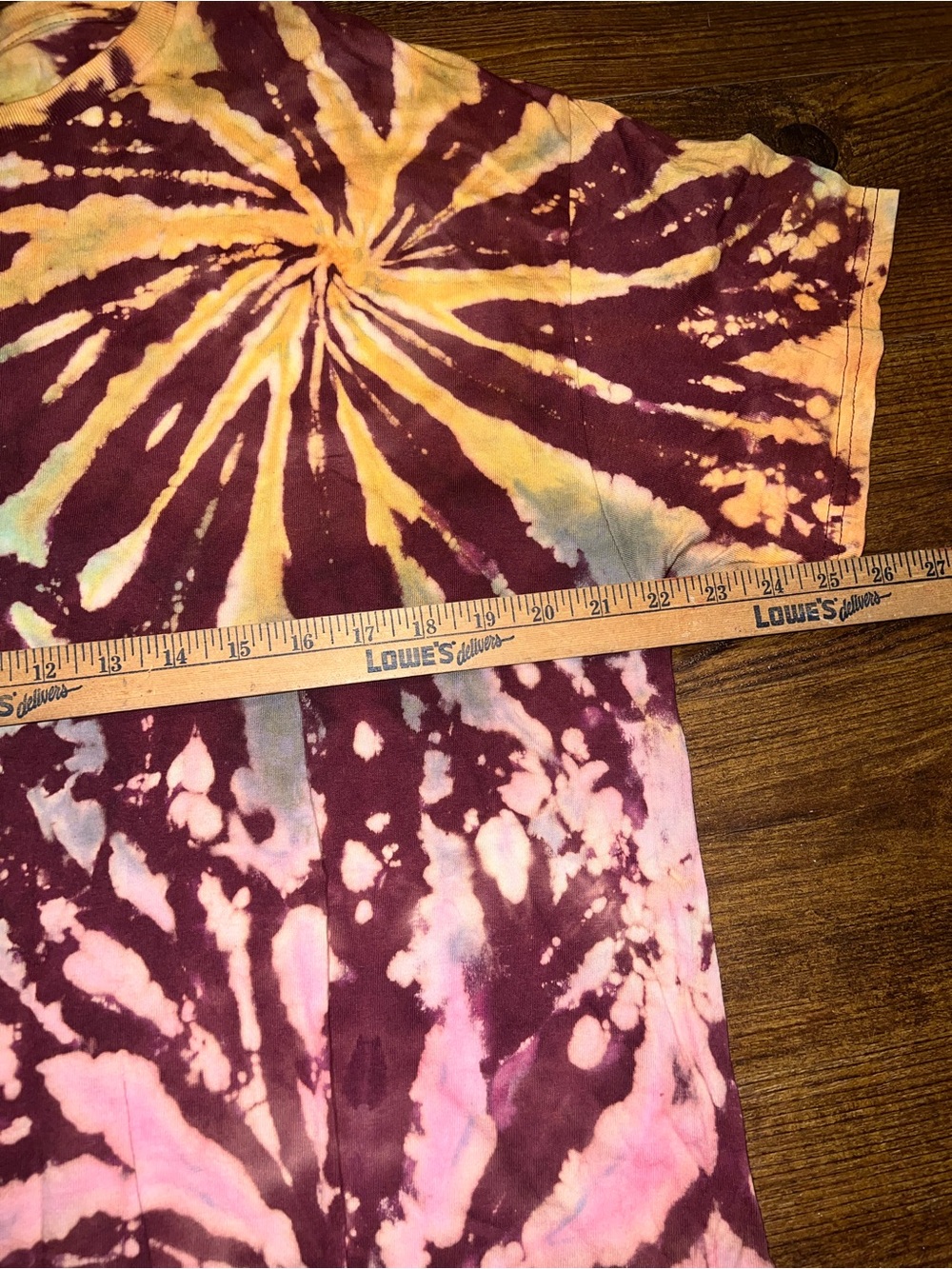 Burgundy Multicolor Tie Dye Firework Retro Handmade Short Sleeve Shirt Size XL - Picture 9 of 10
